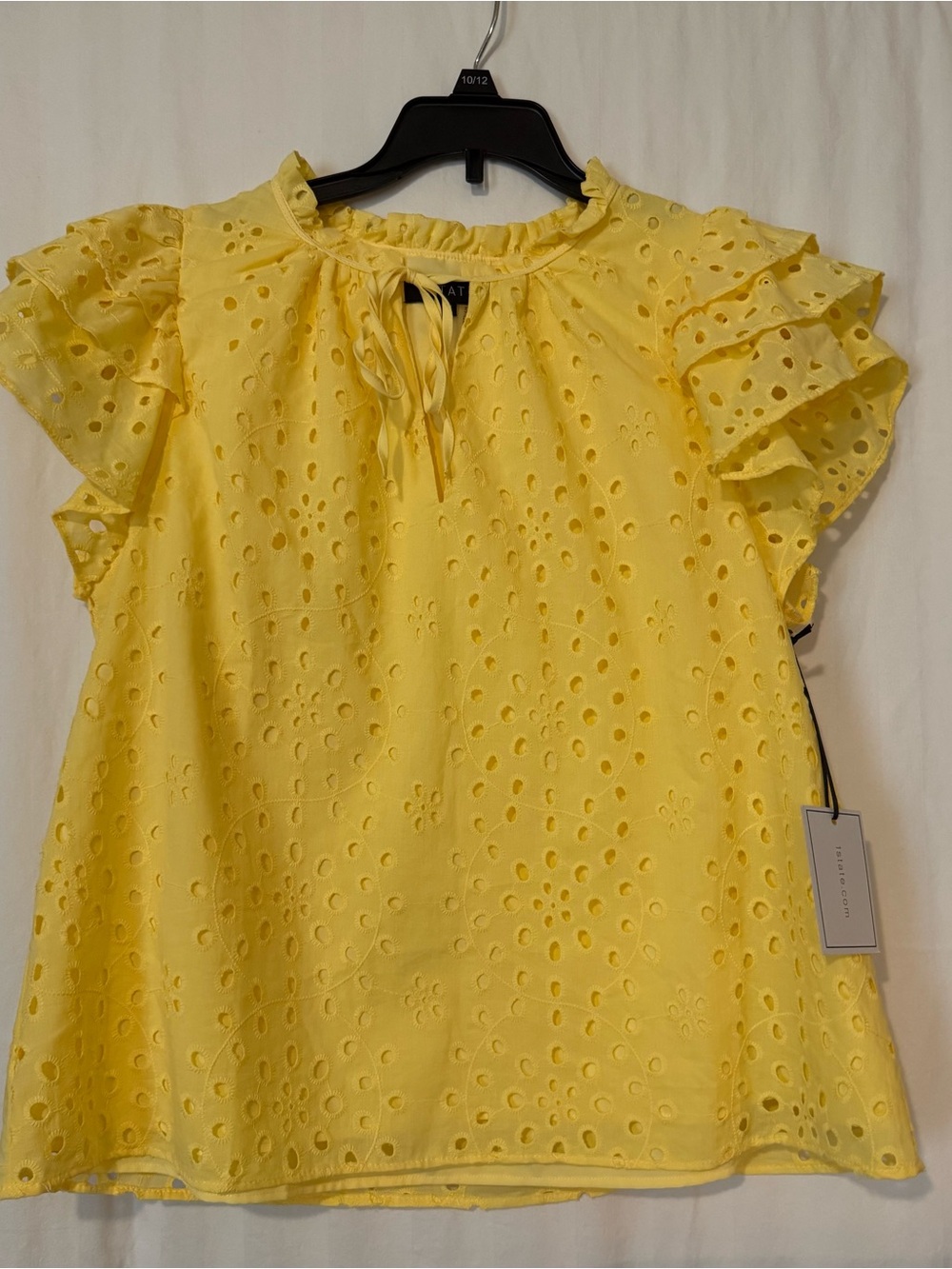 1.STATE Yellow Eyelet Ruffle Sleeve Blouse – Size M – NWT